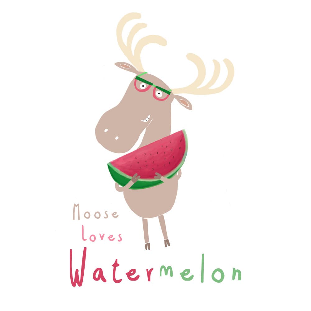 Cute Moose Watermelon by Carla Daly — canvas wall art