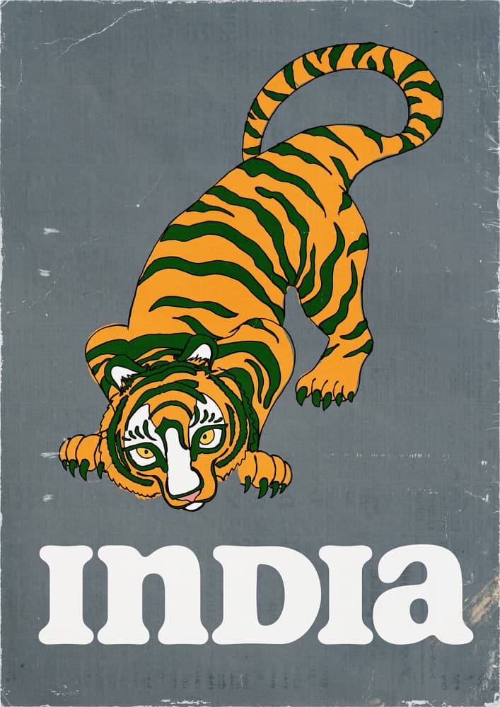 Vintage India Tiger by Nicholas — canvas wall art