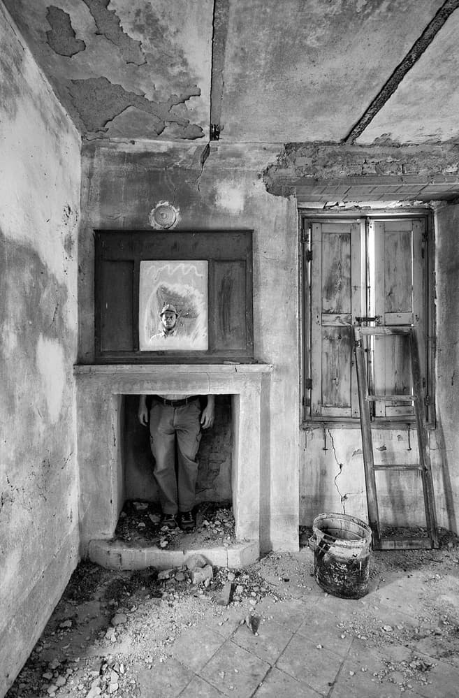 Man in Fireplace Portrait by Carlo Ferrara — canvas wall art
