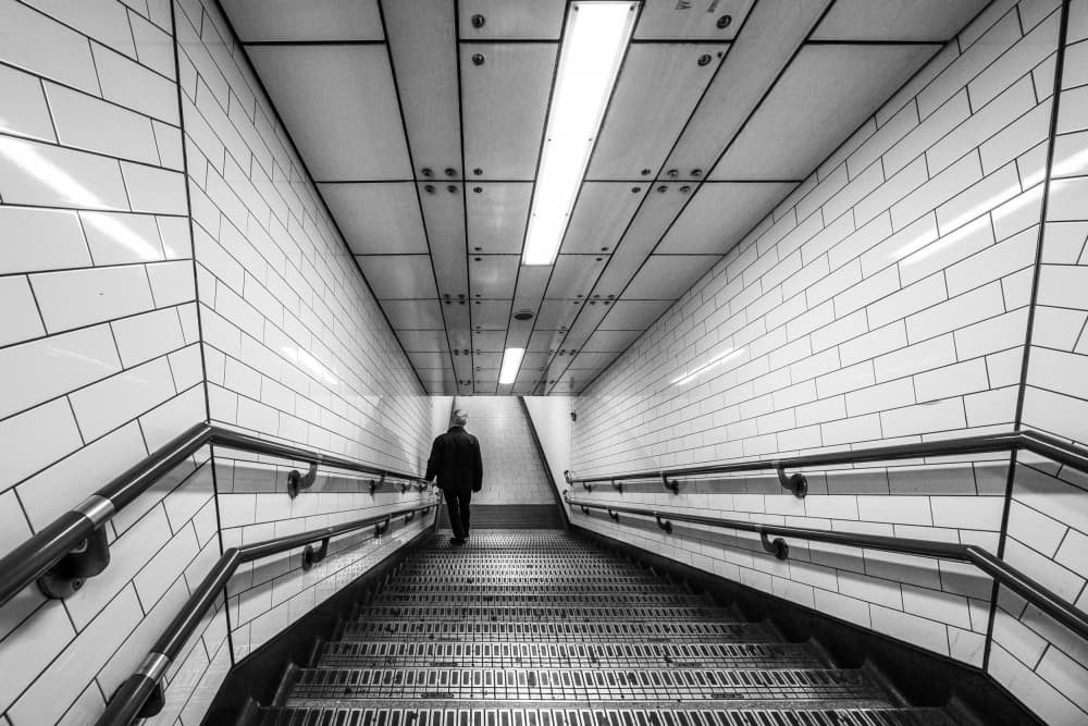 Subway Staircase Solitude by Michiko Ôtomo — canvas wall art