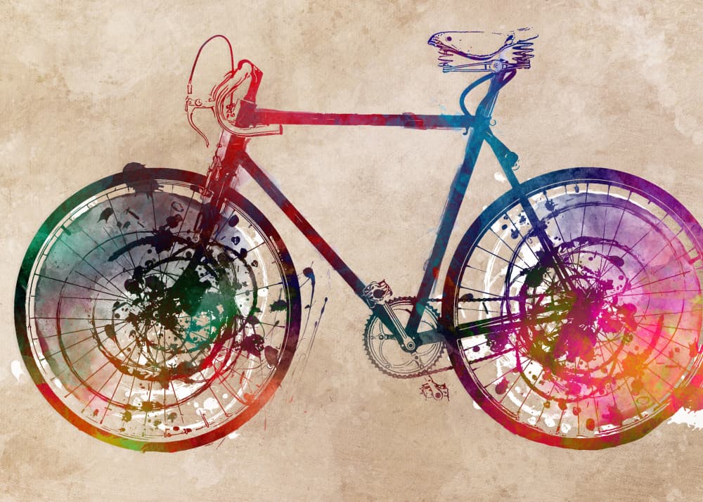 Watercolor Bike Splash by Justyna Jaszke — canvas wall art