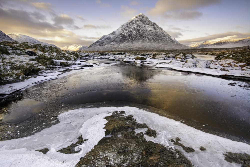 Snowy Mountain Frozen River by Peter Paterson — canvas wall art