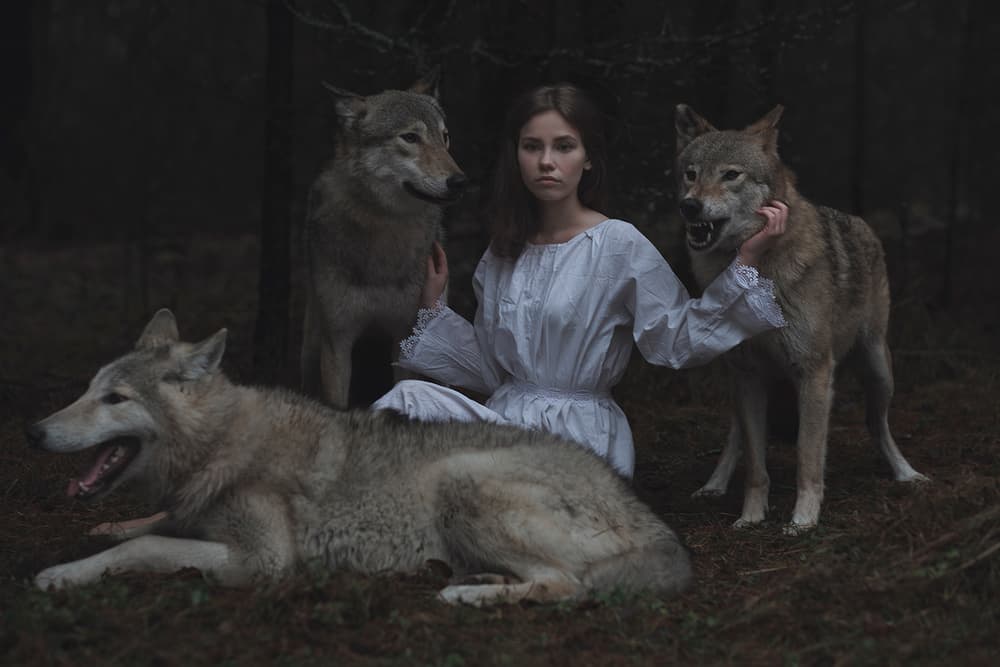 Woman Among Wolves by Olga Barantseva — canvas wall art