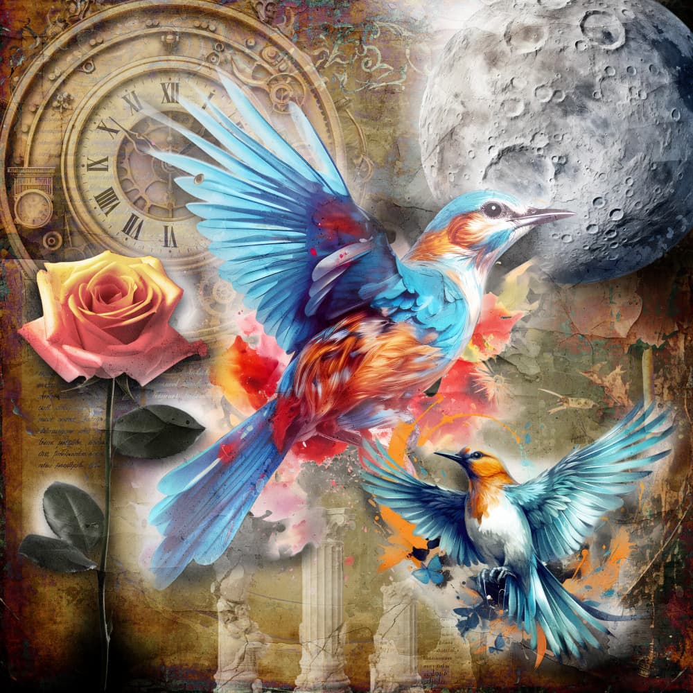 Mystical Birds and Clock by Rafal Kulik — canvas wall art