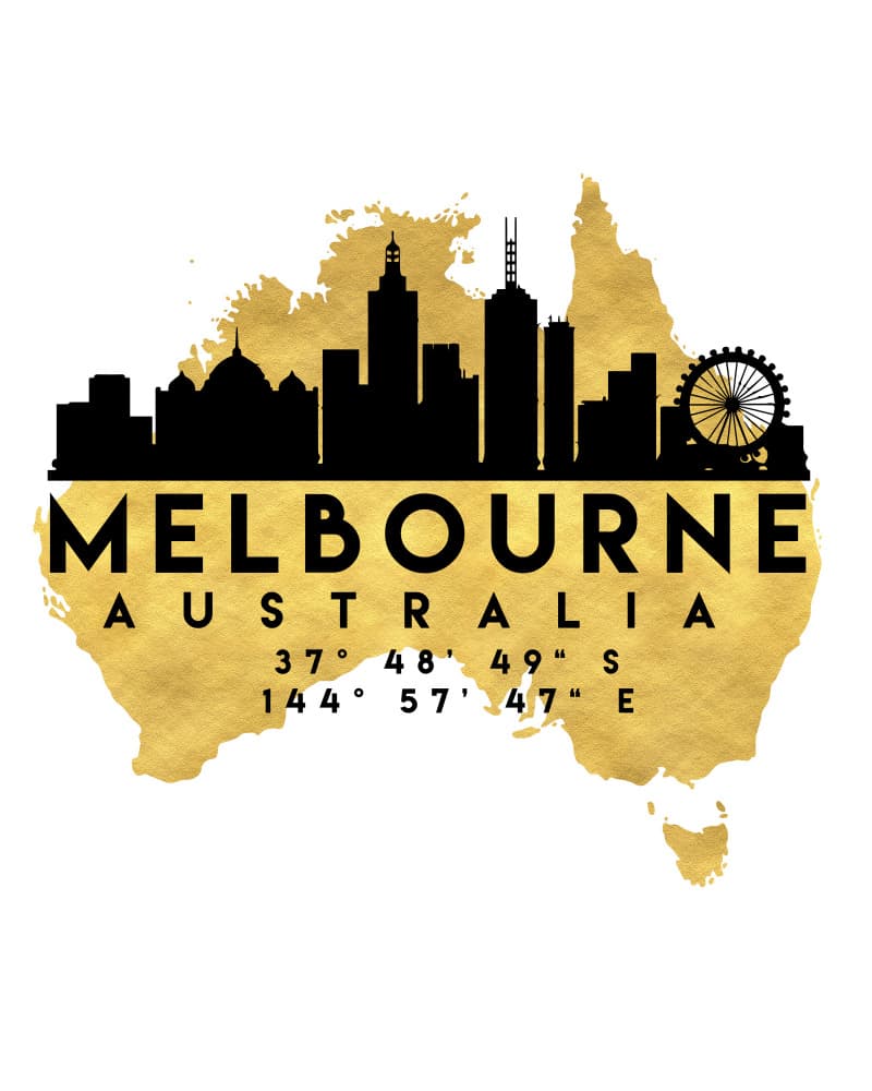 Golden Melbourne Map Skyline by Emiliano Deificus — canvas wall art