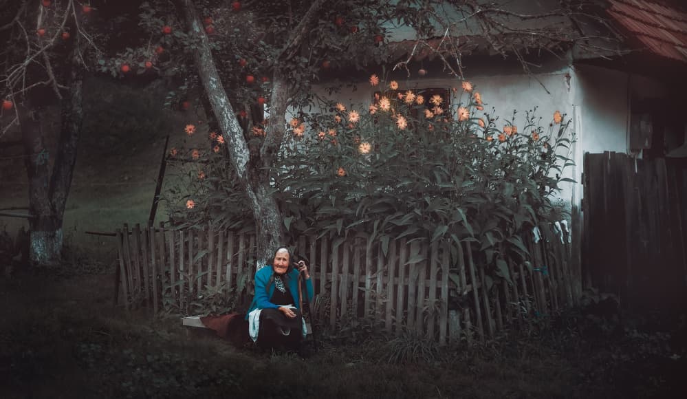 Elder in Glowing Garden by Farid Kazamil — canvas wall art