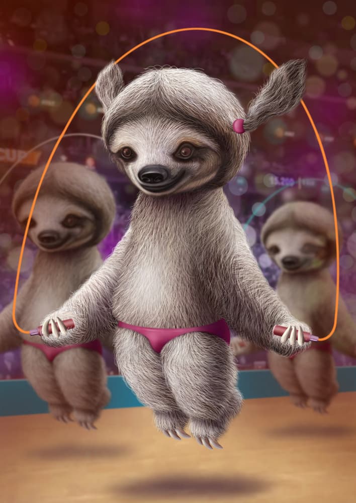 Cute Sloths Jumping Rope by Adam Lawless — canvas wall art