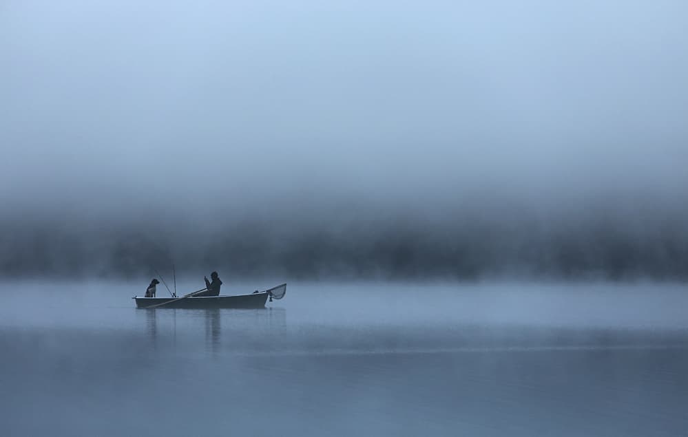 Misty Lake Fisherman by Uschi Hermann — canvas wall art