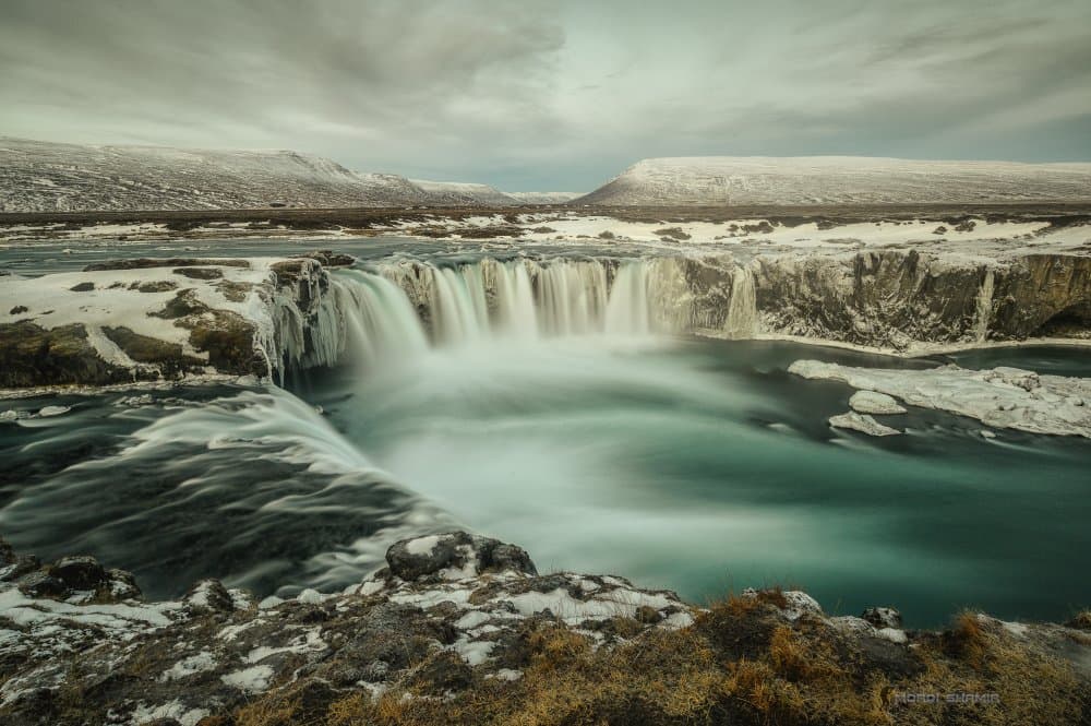 Icy Winter Waterfall by mordi — canvas wall art