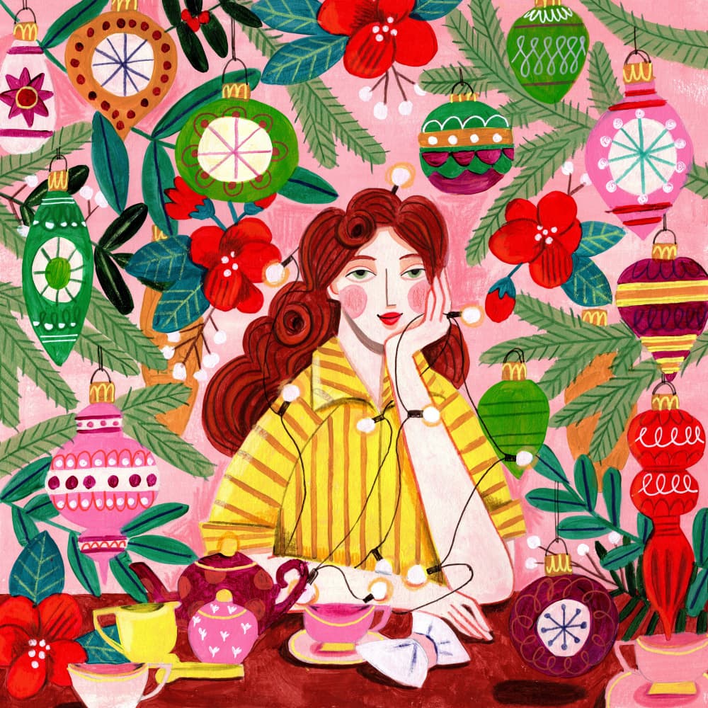 Retro Christmas Santa Woman by Caroline Bonne Müller — canvas wall art