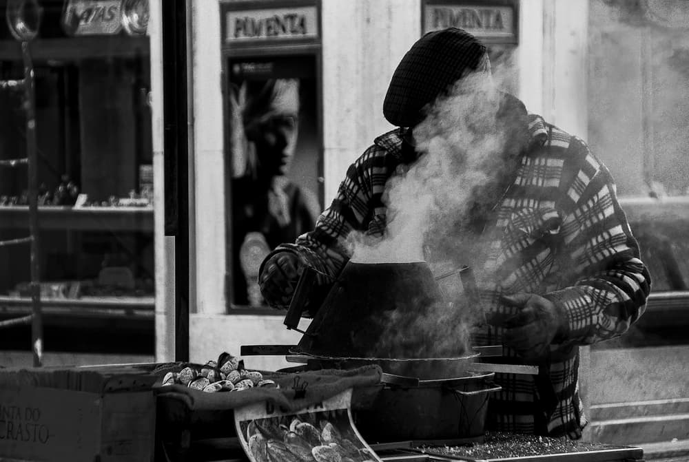 Roasted Chestnuts Vendor by Fernando Alves — canvas wall art
