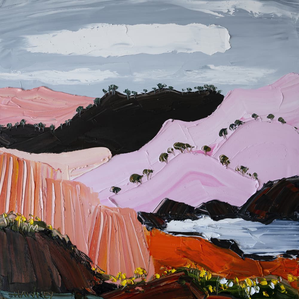 Pink Coastal Mountains by Angela Hawkey — canvas wall art