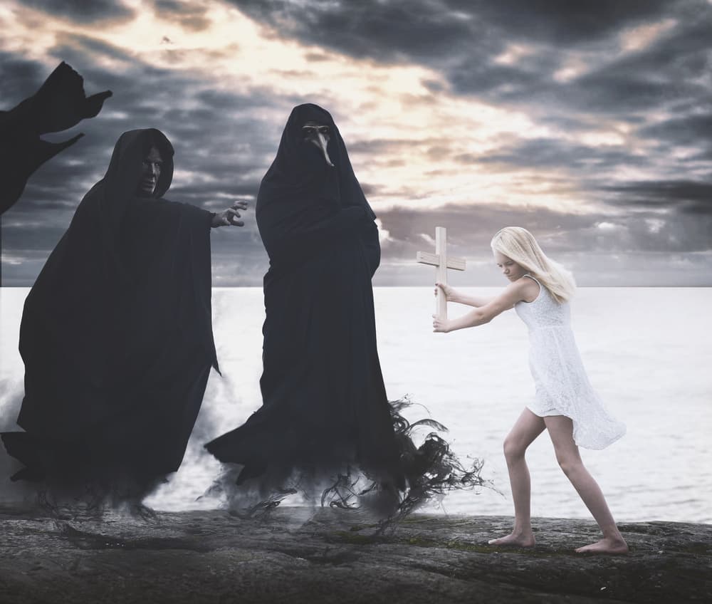 Cross Against Dark Figures by Roland Helerand — canvas wall art