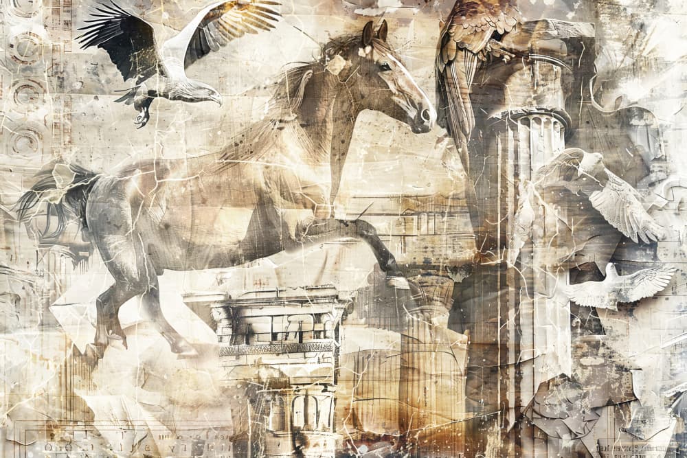 Horse Animal Vintage Art Illustration Wallart 16 by Rafal Kulik — canvas wall art