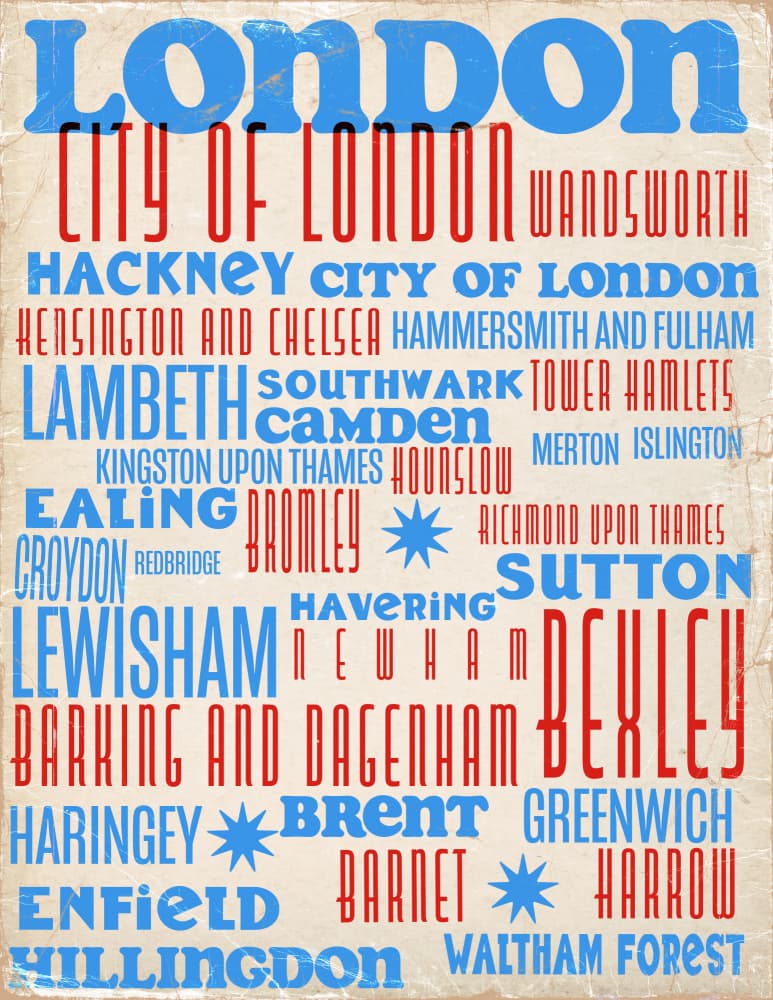 London Boroughs Typography by Nicholas — canvas wall art