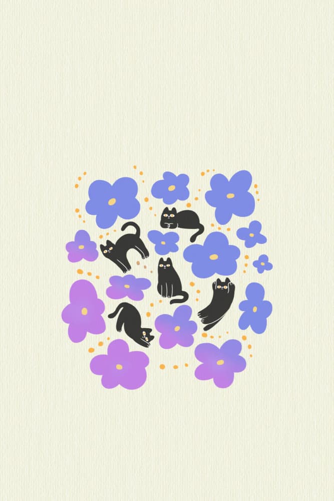 Whimsical Cats and Flowers by Xuan Thai — canvas wall art