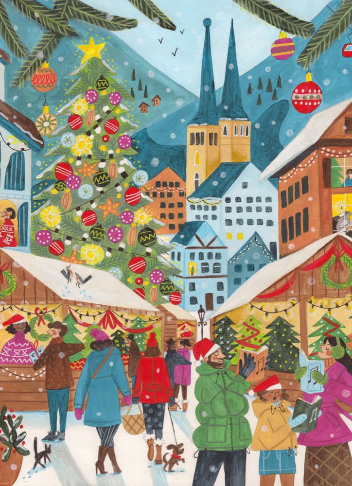 Christmas Market in the Village by Caroline Bonne Müller — canvas wall art