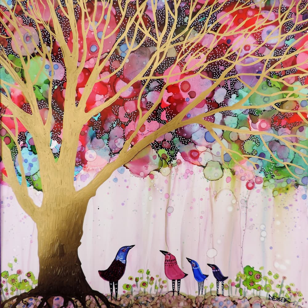 Golden Tree Happy Birds by Sylvie Demers — canvas wall art