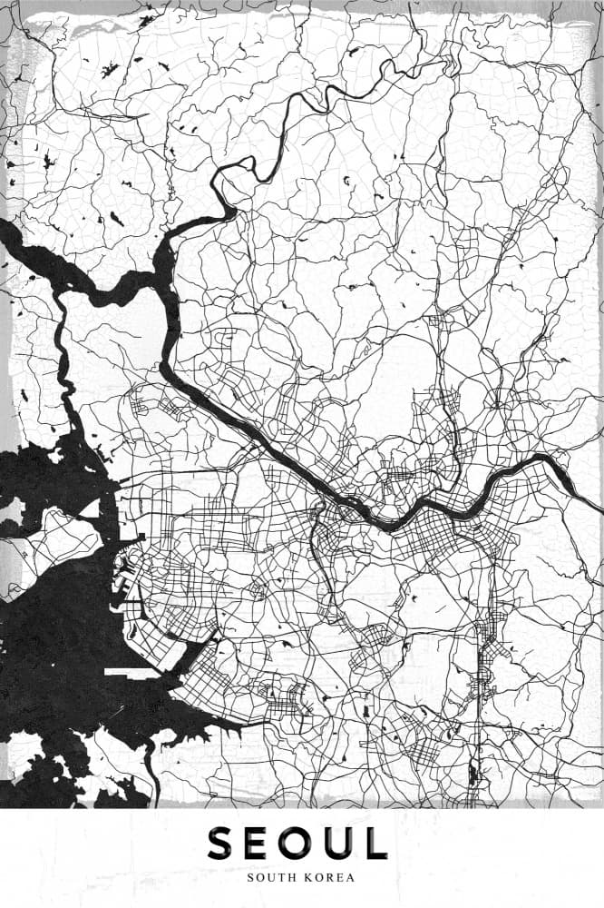 Seoul City Grid Map by StudioSix — canvas wall art