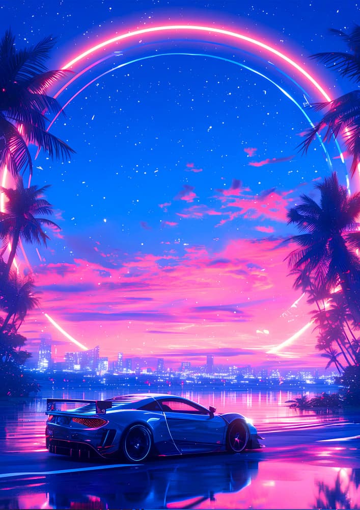 Sports Car Neon Sky by Ritvik takkar — canvas wall art
