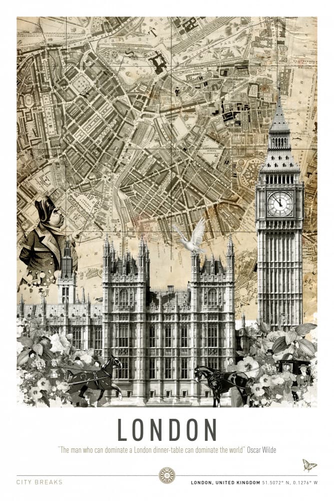 Vintage London Landmarks by Simon Goggin — canvas wall art