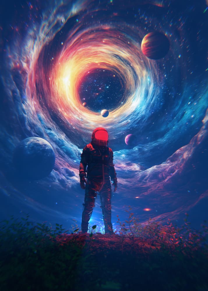Astronaut Facing Cosmic Portal by Nicebleed — canvas wall art