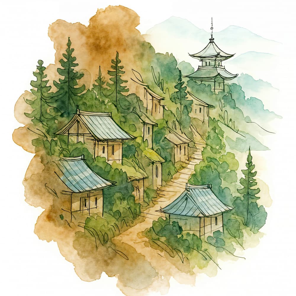 Japanese Mountain Village by Natalie Bruns — canvas wall art
