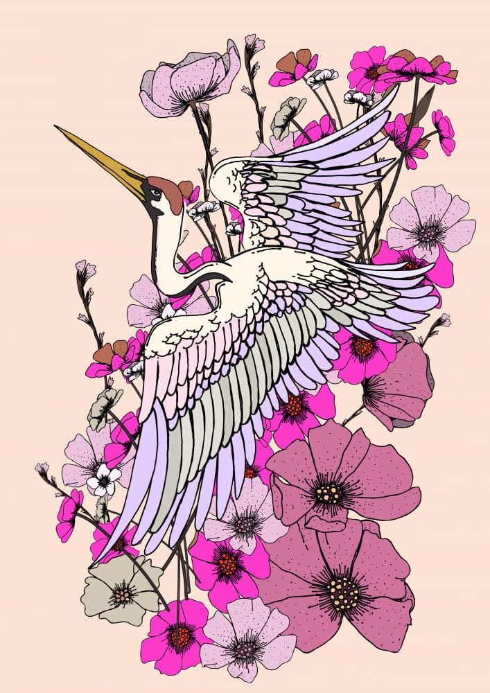 Elegant Crane Blossoms by Nicholas — canvas wall art