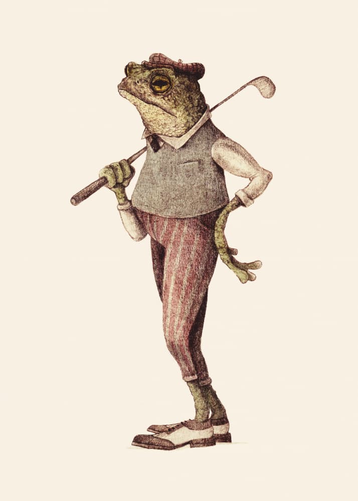 Frog In Vintage Golf Attire by Mike Koubou — canvas wall art