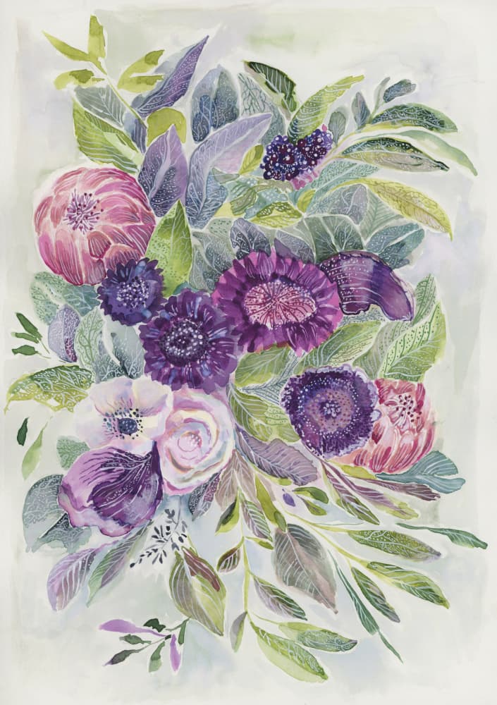 Lush Purple Pink Flowers by Lucrecia Caporale — canvas wall art