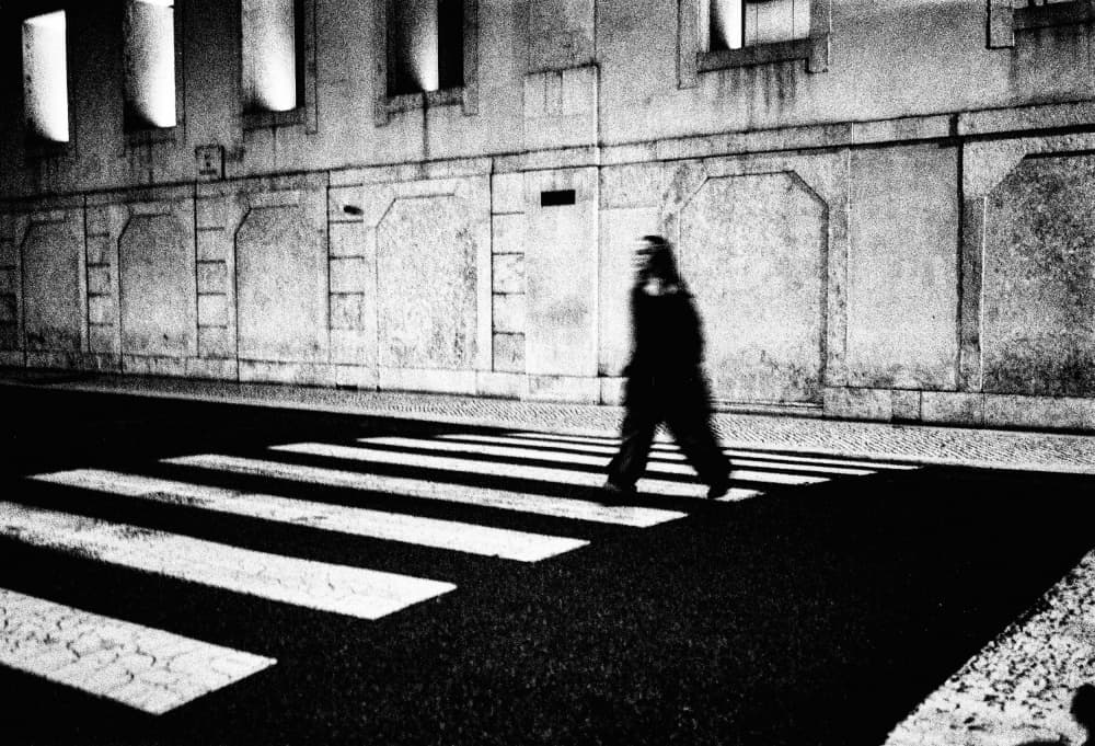 Night Crosswalk Walker by Paulo Abrantes — canvas wall art
