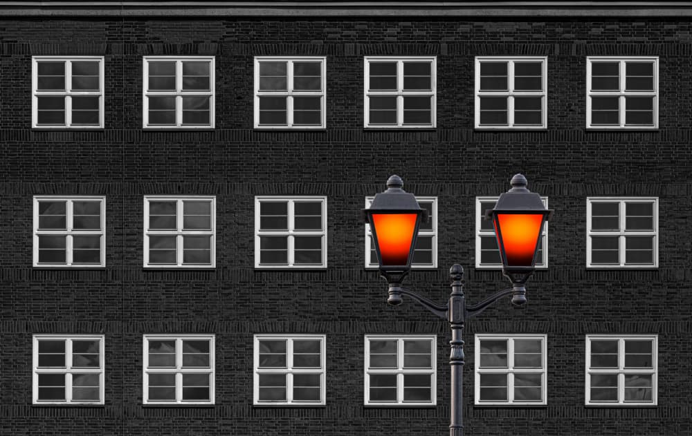 Orange Street Lamps by Roland M Schwerdtfeger — canvas wall art