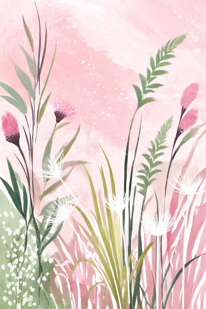 Pink Wildflower Meadow by Sally Ann Moss — canvas wall art