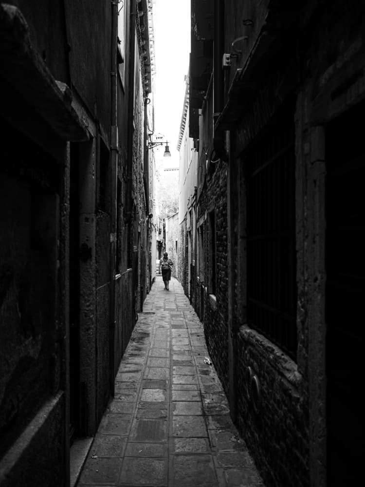 Lone Figure Narrow Alley by Adam Street Photographer — canvas wall art