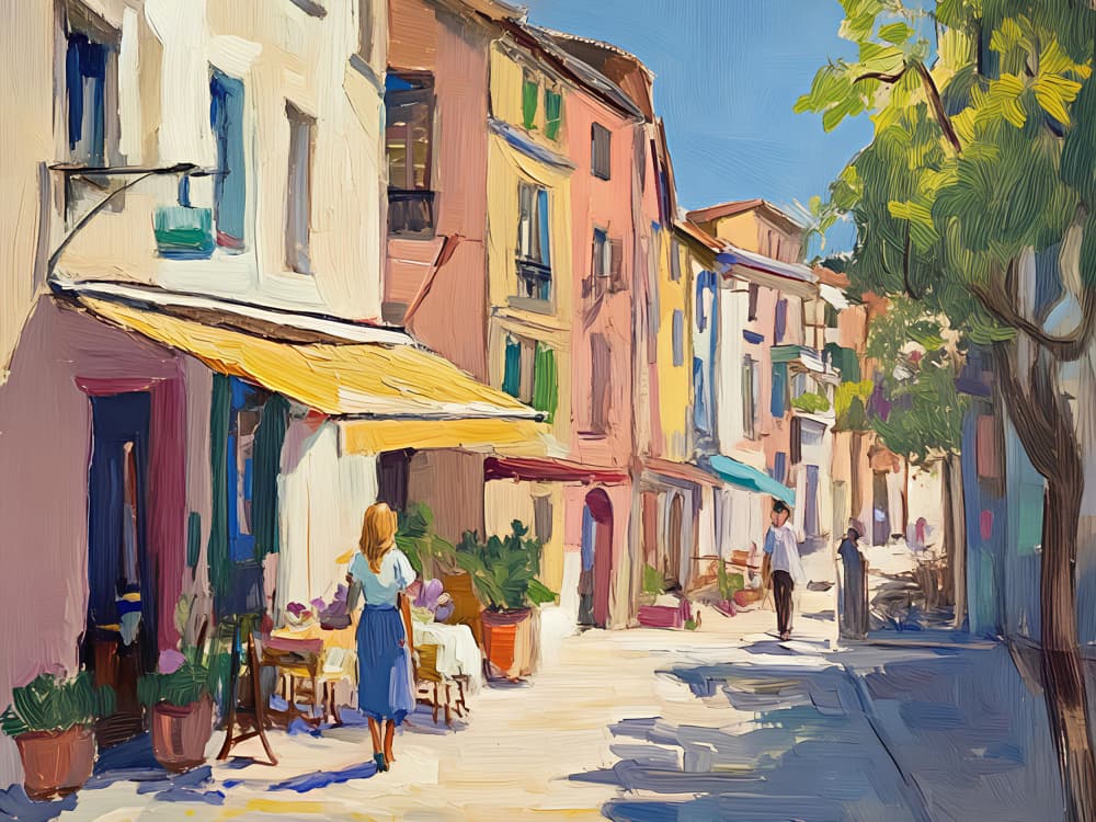 Sunny European Cafe Street by Avanesova Elena — canvas wall art