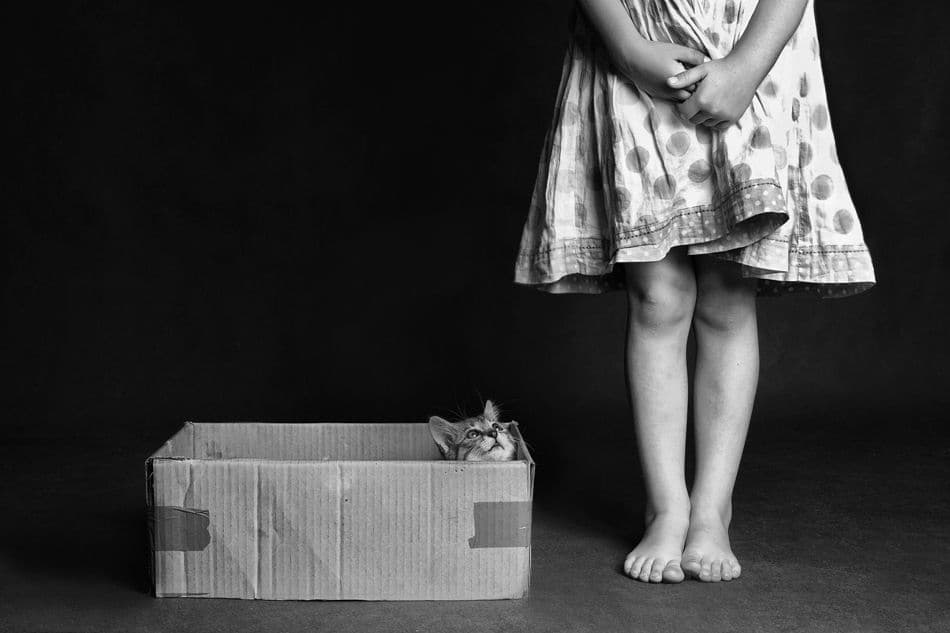 Barefoot Girl and Kitten by Monique — canvas wall art