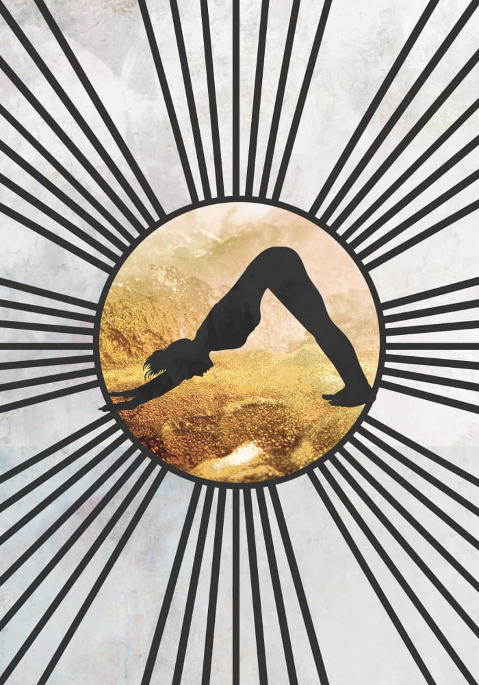 Golden Sunburst Yoga by Sarah Manovski — canvas wall art