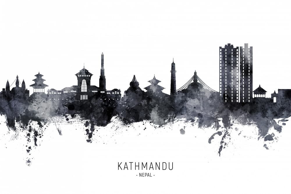 Kathmandu Skyline Sketch by Michael Tompsett — canvas wall art