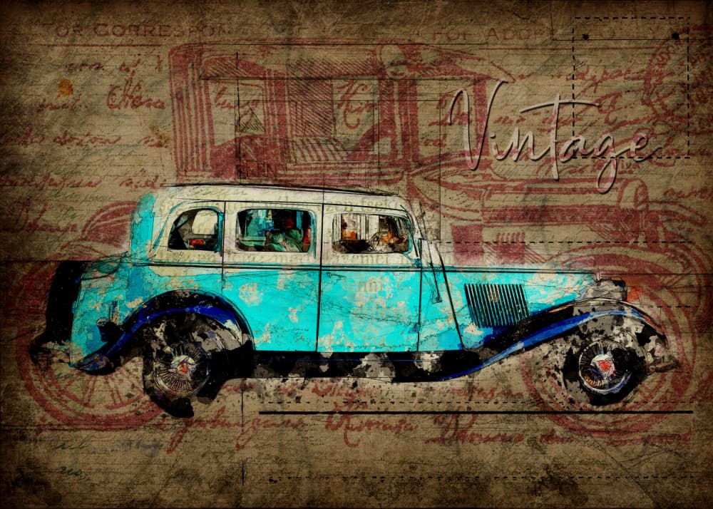 Rustic Vintage Car by Lembayung senja studio [Vintage Poster] — canvas wall art