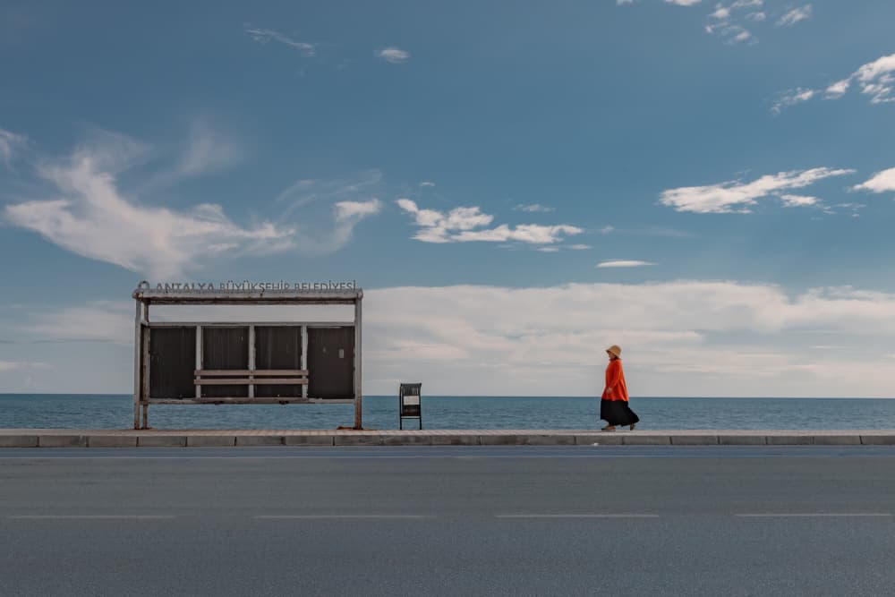 Orange Dress Seaside Walk by wuyi — canvas wall art