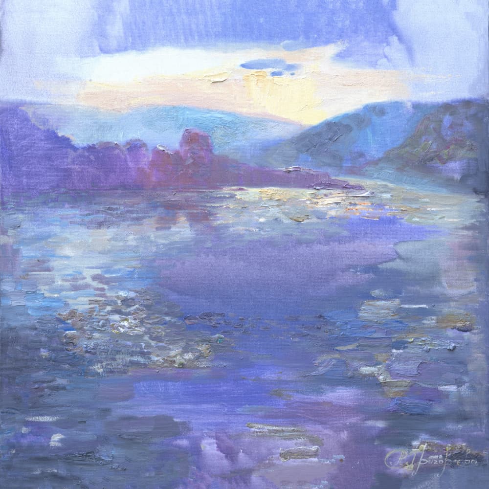 Purple Lake Reflections by Anastasiia Grygorieva — canvas wall art