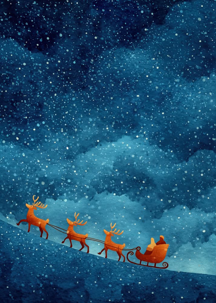 Santa's Snowy Flight by Justyna Jaszke — canvas wall art
