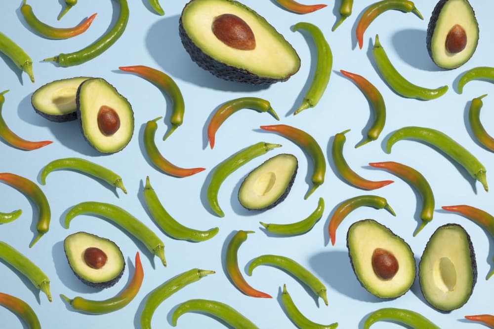 Fresh Avocados Chilies by Julia Ramiro — canvas wall art