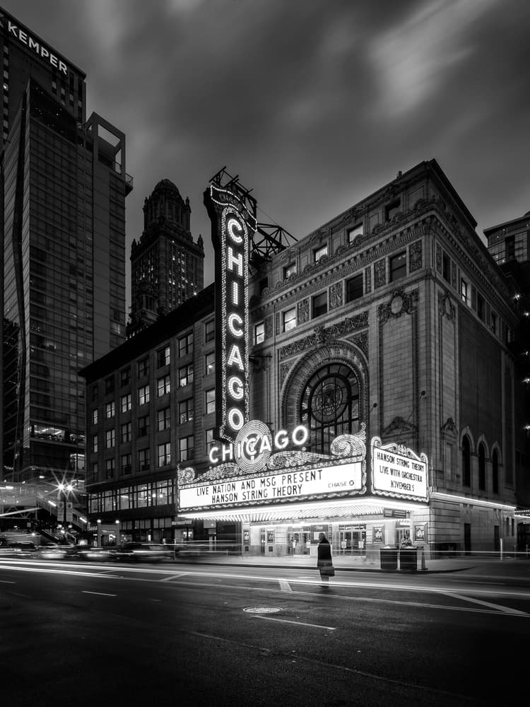 Iconic Chicago Theatre Night by Christopher Budny — canvas wall art