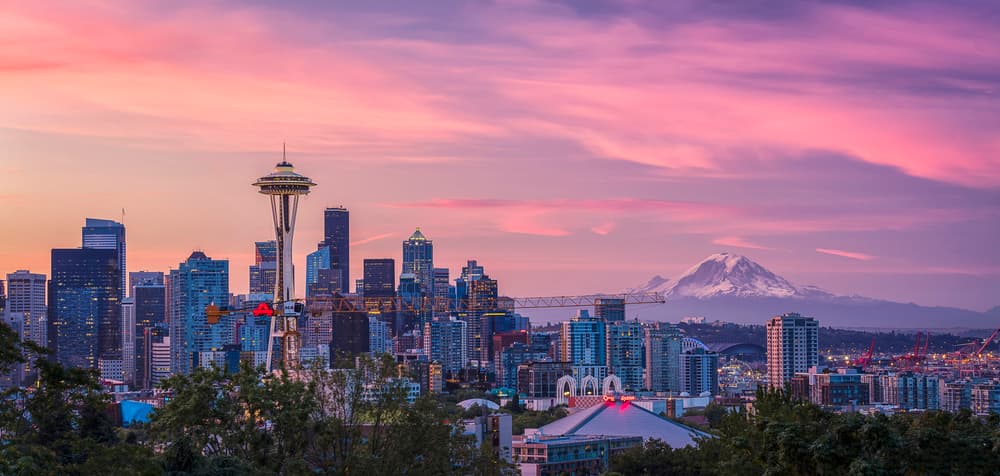 Seattle Sunset Cityscape by Michael Zheng — canvas wall art