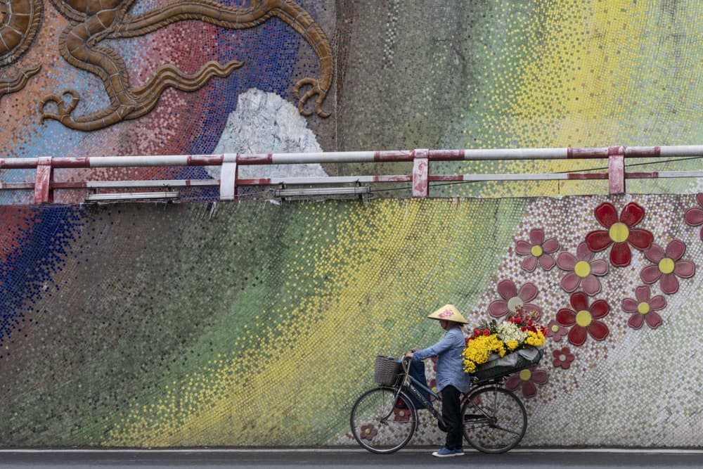 Flower Bicycle Mosaic Wall by Ella Waldman — canvas wall art