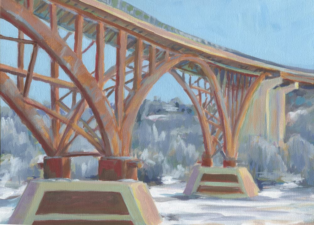 Orange Winter Bridge by Carrie Arnold — canvas wall art