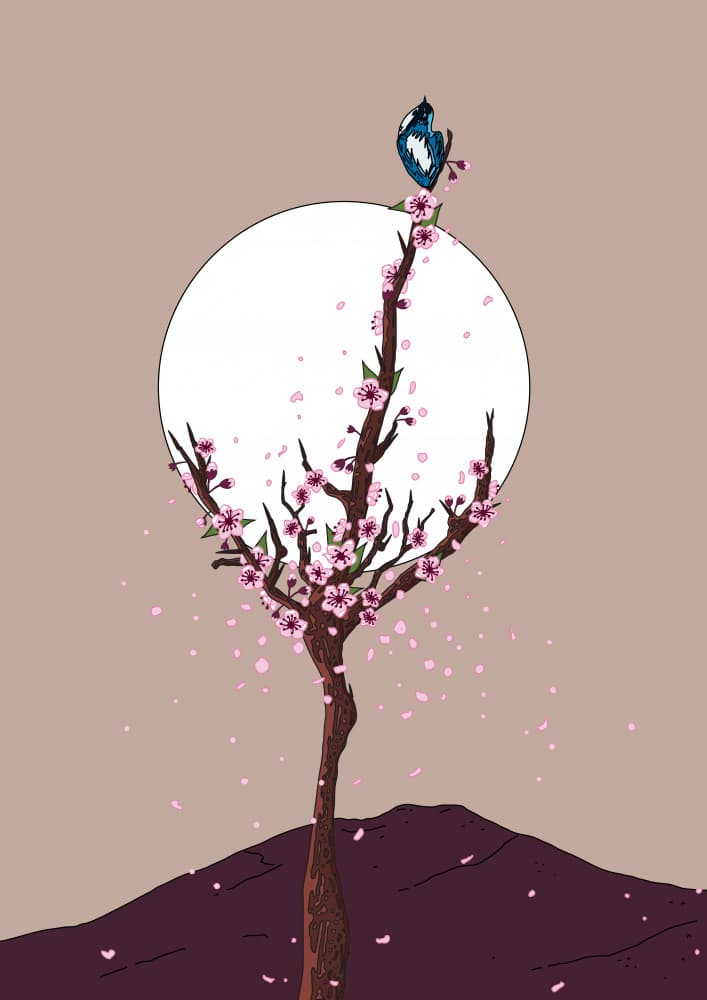 Cherry Blossom Moon Bird by Nicholas — canvas wall art