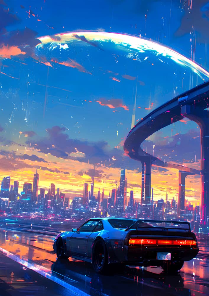 Cyberpunk City Sunset Car by Ritvik takkar — canvas wall art