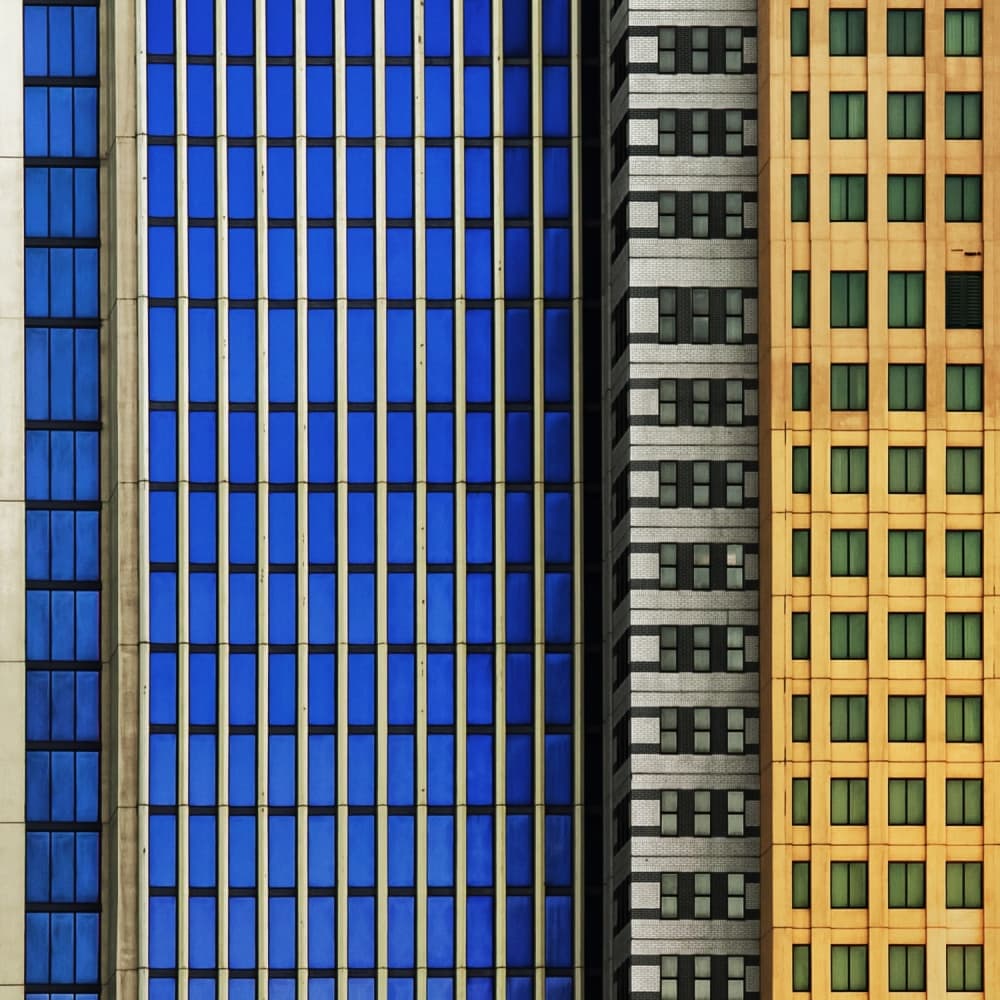 Blue Yellow City Facades by Mathilde Guillemot — canvas wall art